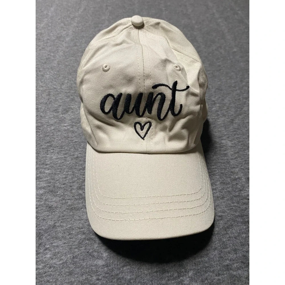 New Aunt Heart Embroidered Baseball Cap Beige Cotton Adjustable Womens Hat Gift